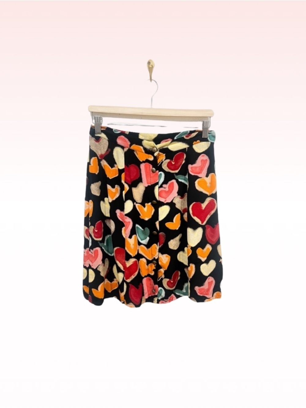 TERRY WARD Vintage Heart Print Button Skirt (Sz L)